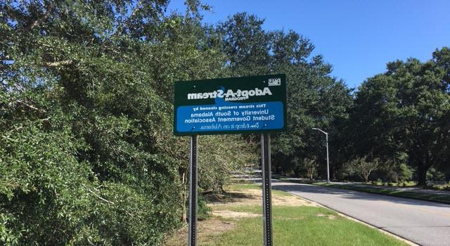 Adopt-A-Stream sign placed near the entrance to the Glenn Sebastian Nature Trail