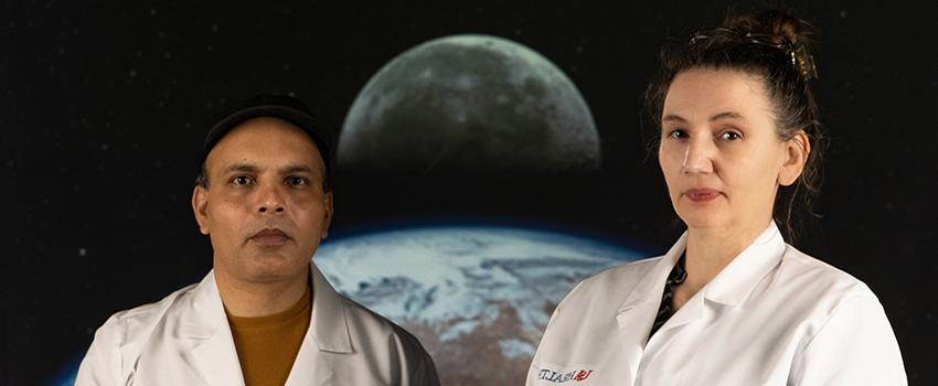 Marie Migaud, Ph.D. and Faisal Hayat, Ph.D. will test means to reduce cellular and tissue damage in space travelers. 